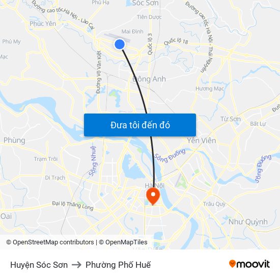 Huyện Sóc Sơn to Phường Phố Huế map
