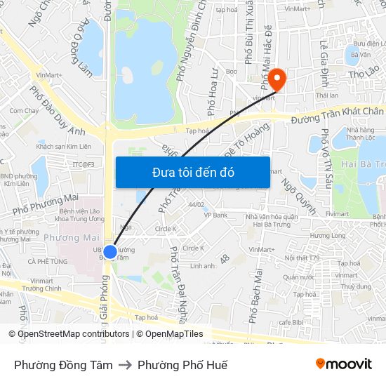 Phường Đồng Tâm to Phường Phố Huế map