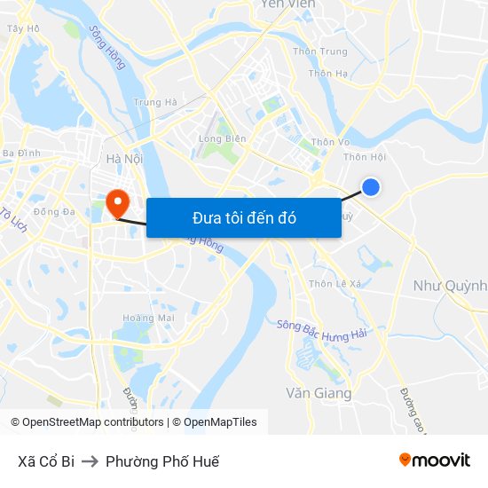 Xã Cổ Bi to Phường Phố Huế map