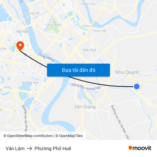 Văn Lâm to Phường Phố Huế map