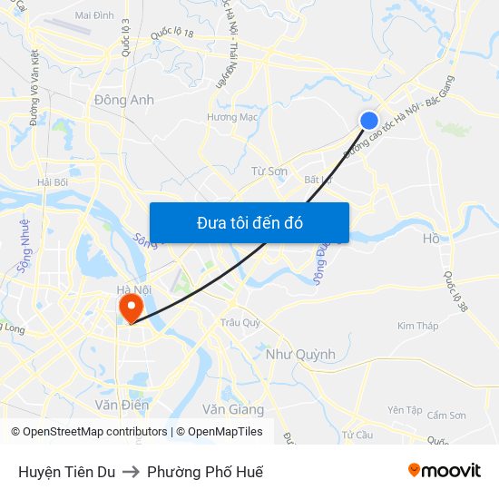 Huyện Tiên Du to Phường Phố Huế map