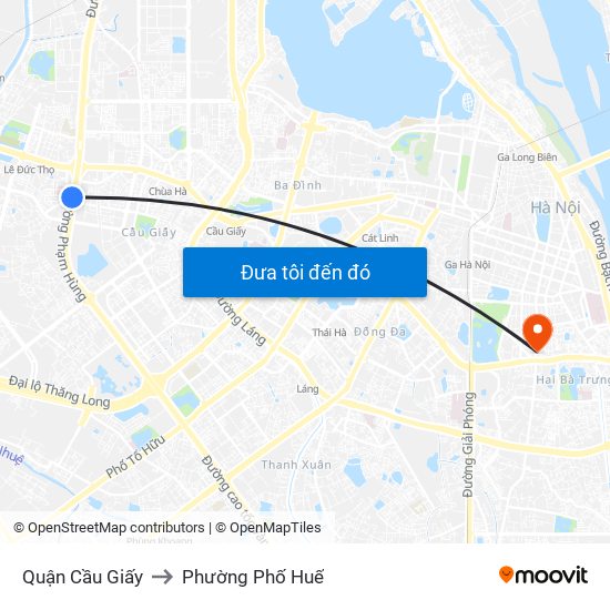 Quận Cầu Giấy to Phường Phố Huế map