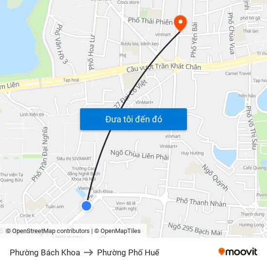 Phường Bách Khoa to Phường Phố Huế map