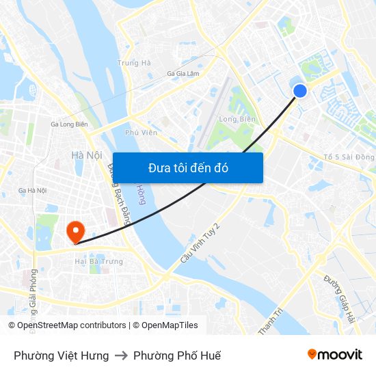 Phường Việt Hưng to Phường Phố Huế map