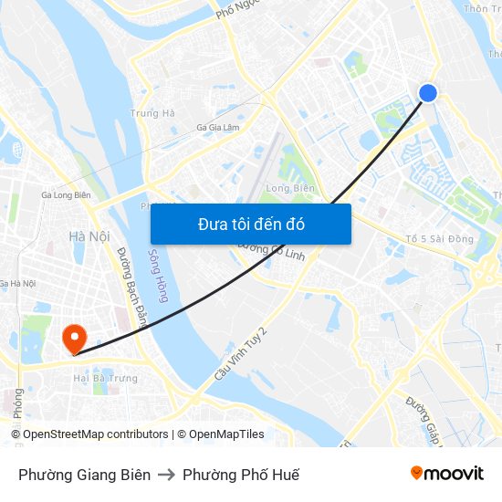 Phường Giang Biên to Phường Phố Huế map