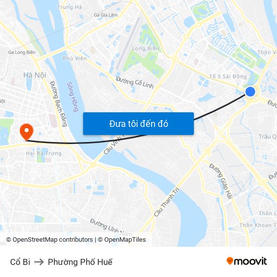 Cổ Bi to Phường Phố Huế map