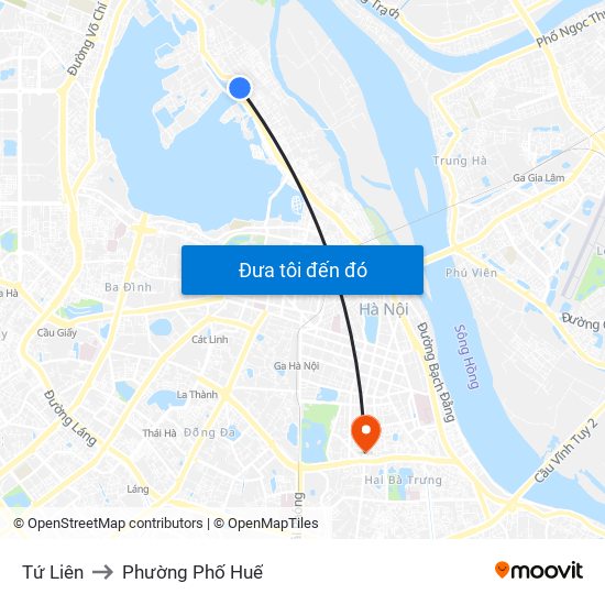 Tứ Liên to Phường Phố Huế map