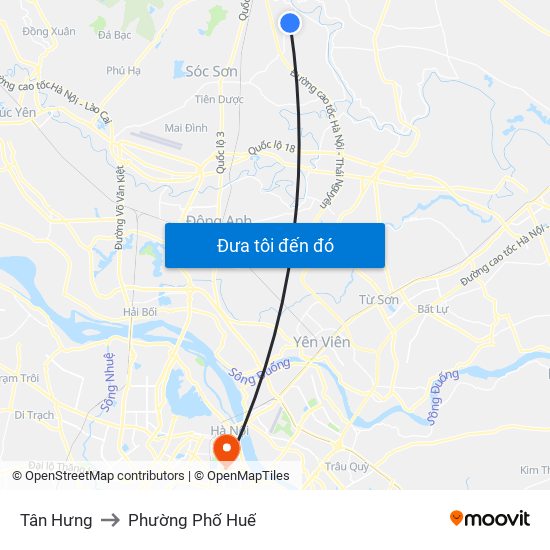 Tân Hưng to Phường Phố Huế map