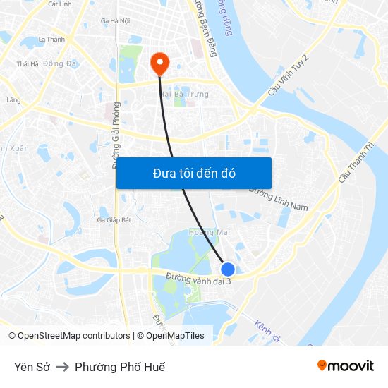 Yên Sở to Phường Phố Huế map