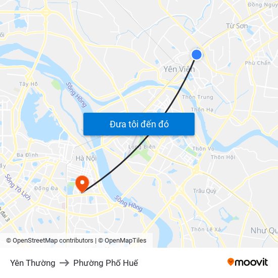 Yên Thường to Phường Phố Huế map