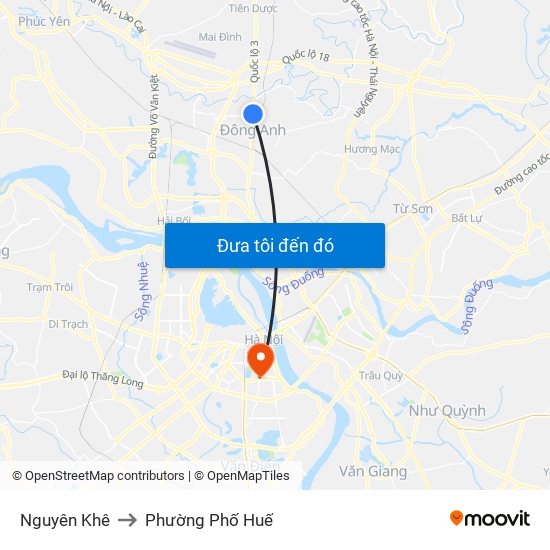 Nguyên Khê to Phường Phố Huế map