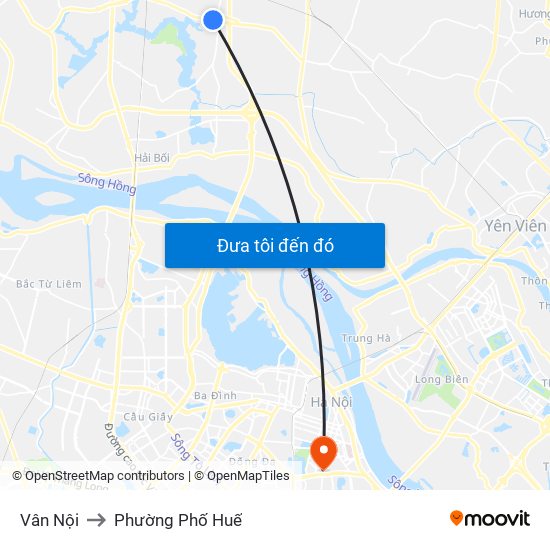 Vân Nội to Phường Phố Huế map