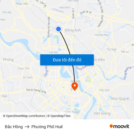 Bắc Hồng to Phường Phố Huế map