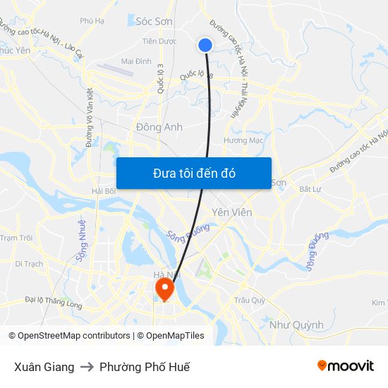 Xuân Giang to Phường Phố Huế map
