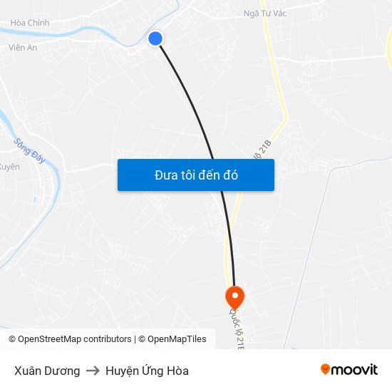 Xuân Dương to Huyện Ứng Hòa map