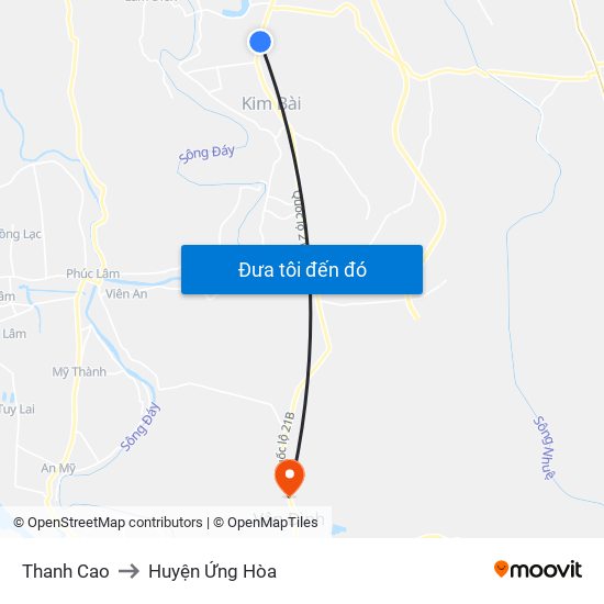 Thanh Cao to Huyện Ứng Hòa map