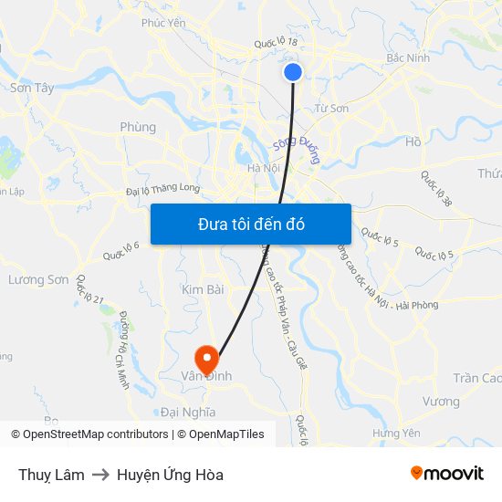 Thuỵ Lâm to Huyện Ứng Hòa map