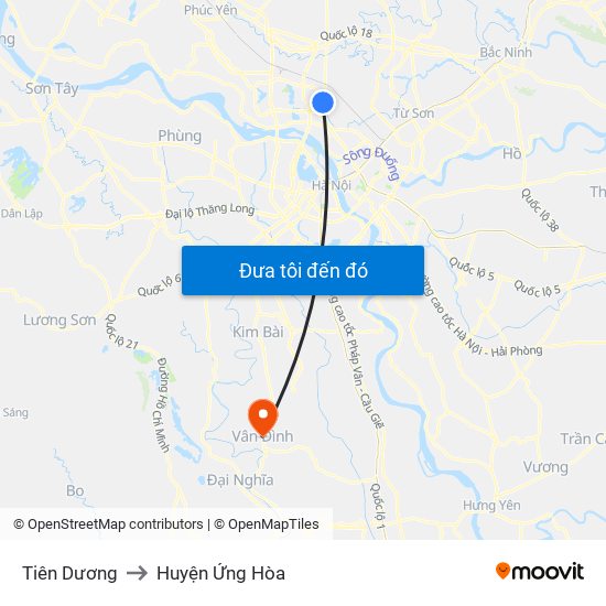 Tiên Dương to Huyện Ứng Hòa map
