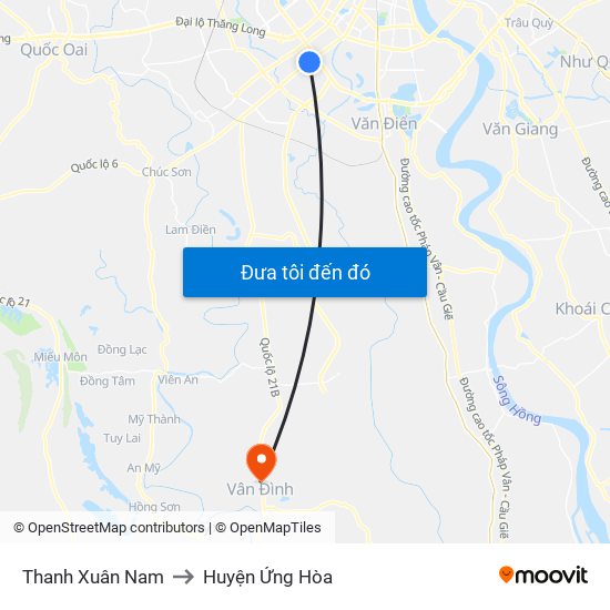 Thanh Xuân Nam to Huyện Ứng Hòa map