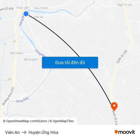 Viên An to Huyện Ứng Hòa map