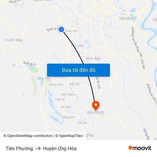 Tiên Phương to Huyện Ứng Hòa map