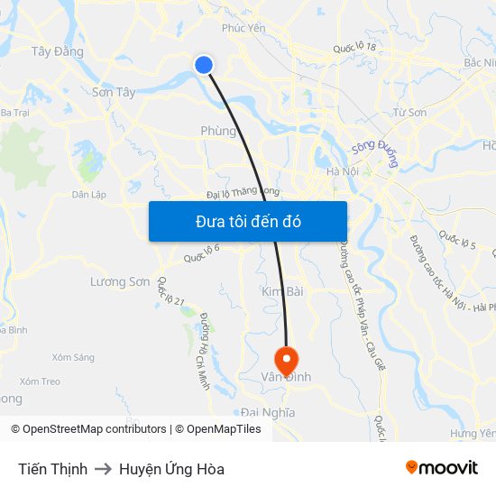 Tiến Thịnh to Huyện Ứng Hòa map