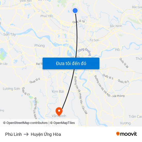 Phù Linh to Huyện Ứng Hòa map