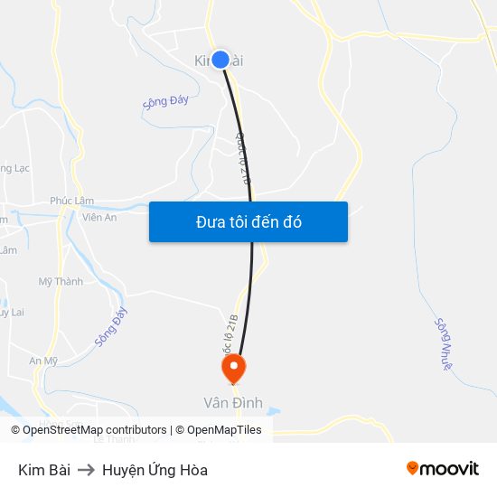 Kim Bài to Huyện Ứng Hòa map