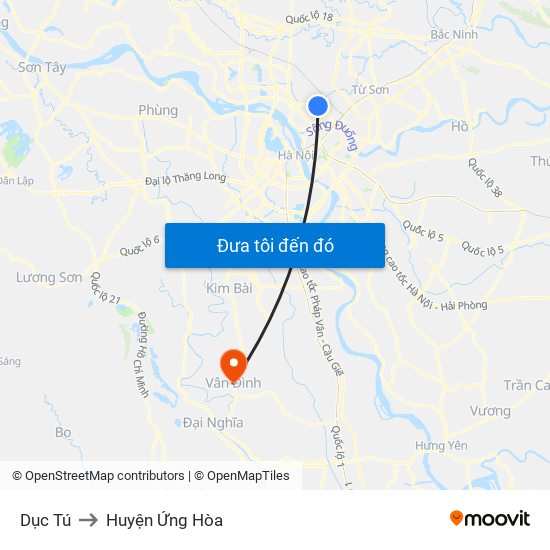 Dục Tú to Huyện Ứng Hòa map