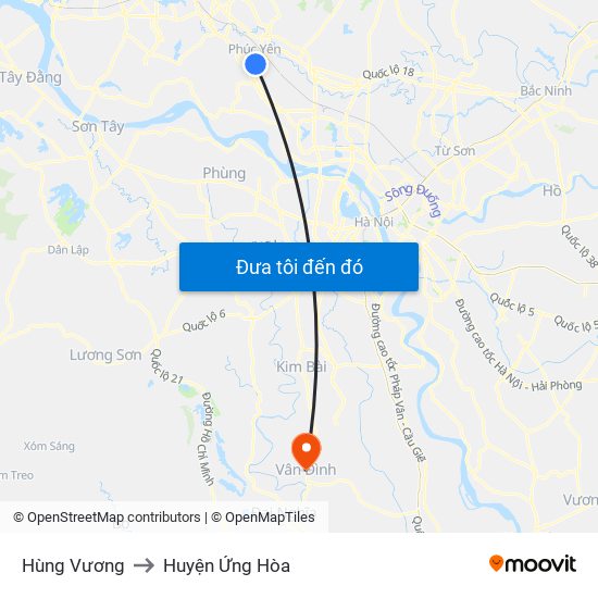 Hùng Vương to Huyện Ứng Hòa map