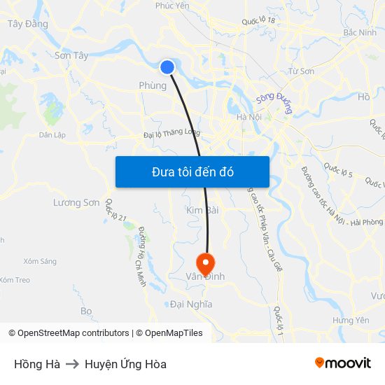 Hồng Hà to Huyện Ứng Hòa map