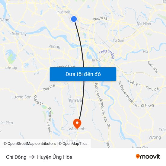 Chi Đông to Huyện Ứng Hòa map