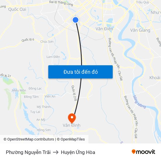 Phường Nguyễn Trãi to Huyện Ứng Hòa map