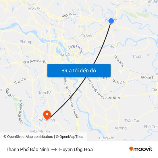 Thành Phố Bắc Ninh to Huyện Ứng Hòa map