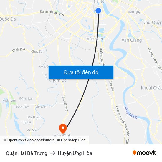 Quận Hai Bà Trưng to Huyện Ứng Hòa map