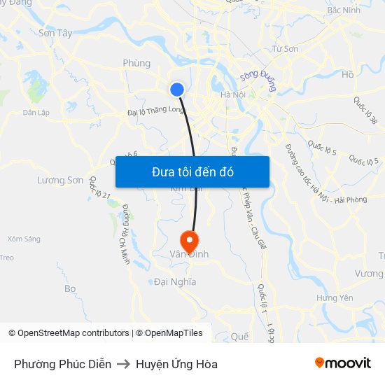 Phường Phúc Diễn to Huyện Ứng Hòa map