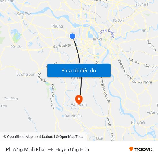 Phường Minh Khai to Huyện Ứng Hòa map
