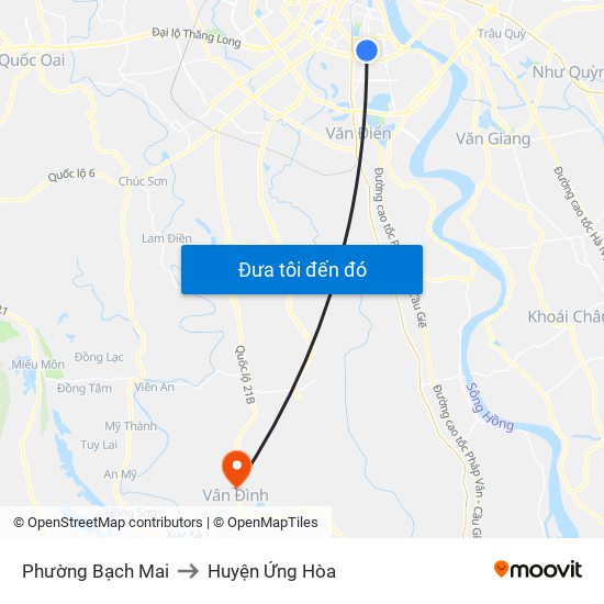 Phường Bạch Mai to Huyện Ứng Hòa map