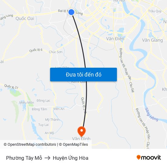 Phường Tây Mỗ to Huyện Ứng Hòa map