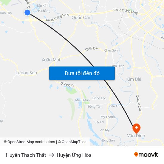 Huyện Thạch Thất to Huyện Ứng Hòa map