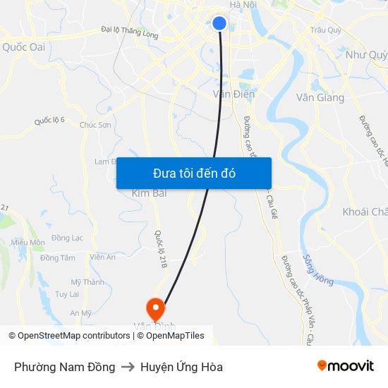 Phường Nam Đồng to Huyện Ứng Hòa map