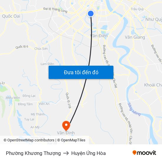 Phường Khương Thượng to Huyện Ứng Hòa map