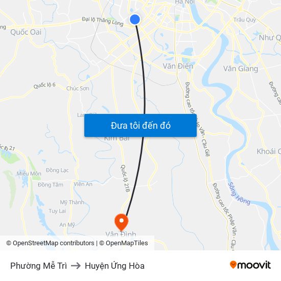 Phường Mễ Trì to Huyện Ứng Hòa map