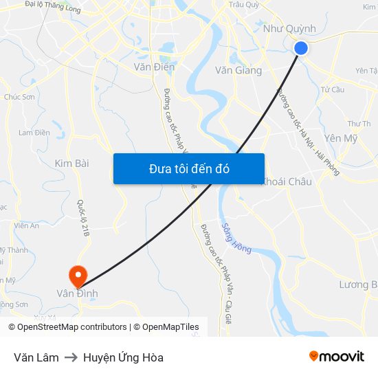 Văn Lâm to Huyện Ứng Hòa map