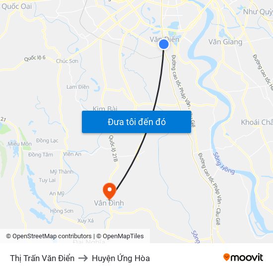 Thị Trấn Văn Điển to Huyện Ứng Hòa map