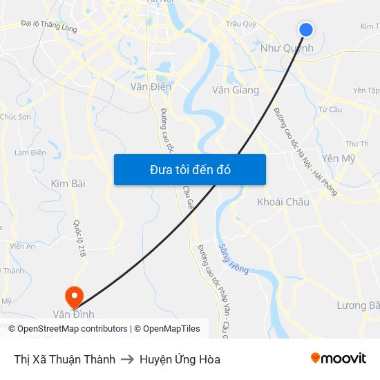 Thị Xã Thuận Thành to Huyện Ứng Hòa map