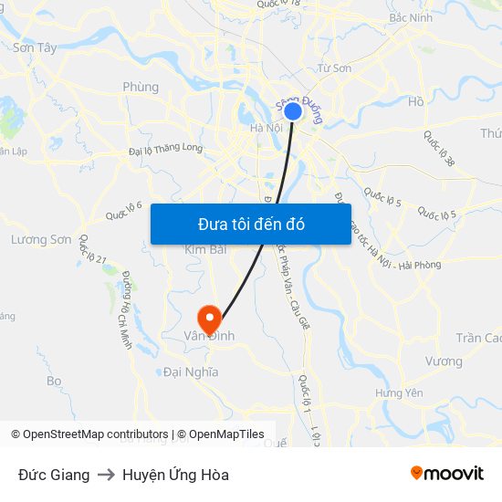 Đức Giang to Huyện Ứng Hòa map