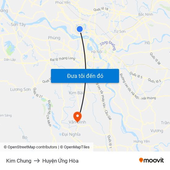 Kim Chung to Huyện Ứng Hòa map