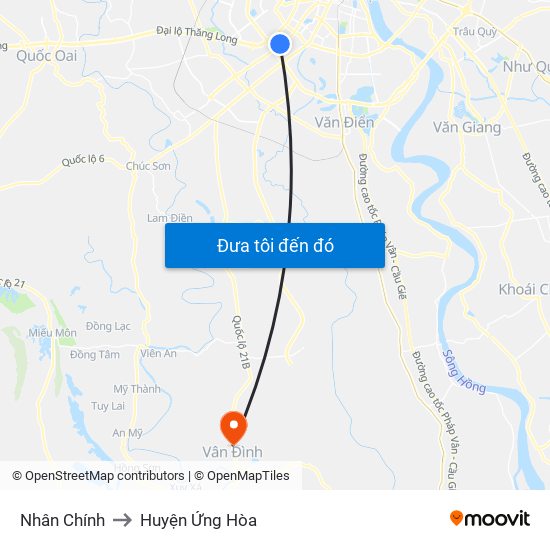 Nhân Chính to Huyện Ứng Hòa map