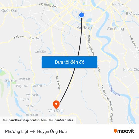 Phương Liệt to Huyện Ứng Hòa map